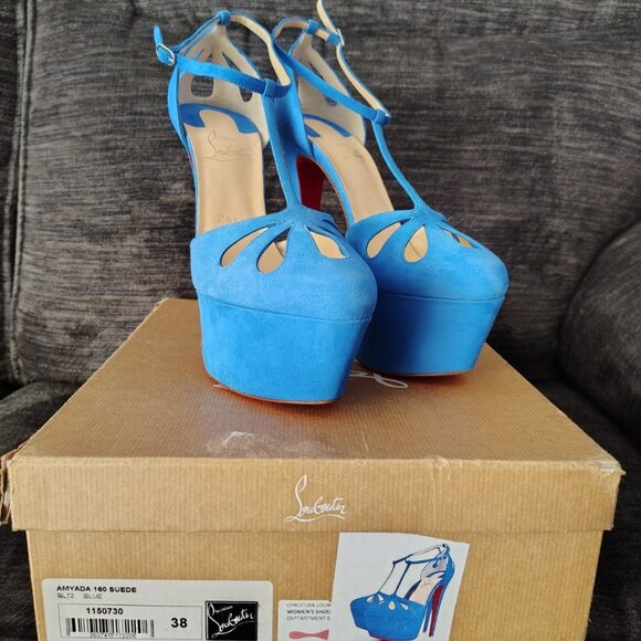 CHRISTIAN LOUBOUTIN Suede Cutout Accent T-Strap Pumps - Picture 2 of 16